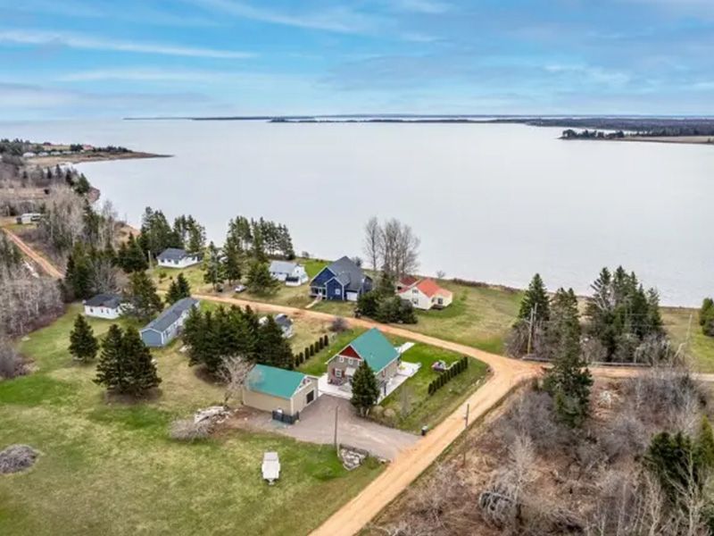 Ariel Shot of Cottage Home PEI on the Bay of Bayside